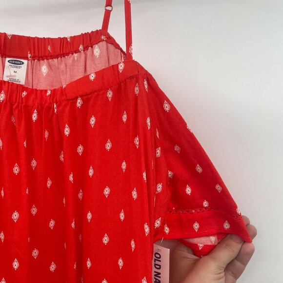 Old Navy Womens Cold Shoulder Top Orange/White Print Size Medium New - Picture 4 of 9